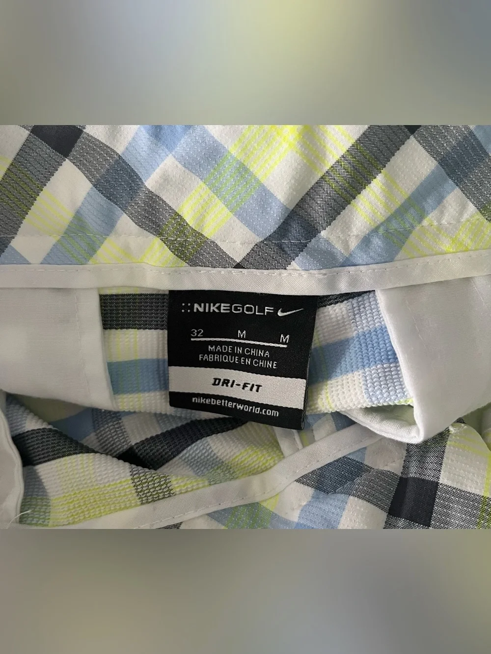 Nike Dri-Fit Plaid Golf Shorts in‎ Yellow, Blue & White Size 32